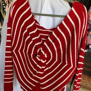 Twist back red with white stripe sweater